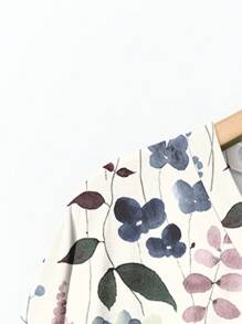 EMERY ROSE 碎花复古花卉图案休闲简约大码T恤，适合秋季