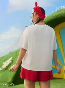 Teletubbies X SHEIN 大码卡通字母印花上衣和短裤睡衣套装 - 白色 - 查看 6