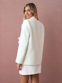 Enchnt Fall/Winter Romantic Women's White 3D Flower Decor Long Sleeve Lapel Blazer,Sweet&Elegant&Fashionable For Vacation&Date&Holiday&Birthday&Party&Graduation&Wedding Guest&Office&Going Out,Back To School,Fall Blazers For Women,Autumn Clothes