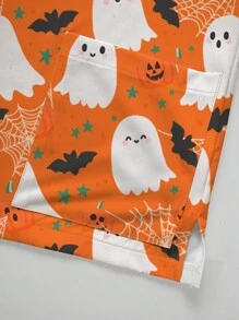 PopScrub Plus Size Women Summer V-Neck Short Sleeve Cartoon Ghost, Pumpkin, Spider Web, Bat Print Casual Nurse Scrub Uniform Top, Halloween Halloween Scrub Top Halloween Scrubs Women Halloween Scrubs Nurse Halloween Scrubs Scrubs Halloween
