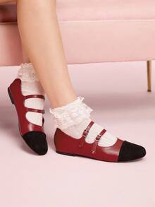 CUCCOO DOLLMOD 女士简约扣环镂空舒适纯色平底鞋 - 紅色 - 查看 5