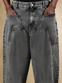 SUMWON 阔腿经典牛仔宽松牛仔裤，带实用口袋，复古街头风，秋冬时尚休闲舒适宽松版型纯色长裤 - 深灰色 - 查看 6