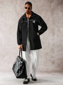 Manfinity Homme Cortavientos de hombre de media longitud con estampado de letras - Negro - Ver 5