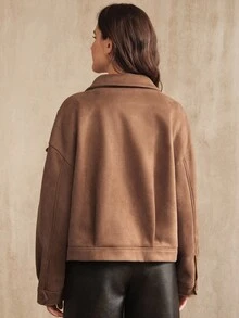 Anewsta Áo khoác dài tay thiết kế thêu ren vỏ sò cổ điển lãng mạn thanh lịch dành cho nữ, thích hợp cho mùa thu, đông, đi chơi, trang trọng, tiệc tùng, sang trọng, năm mới - màu nâu - Xem 2