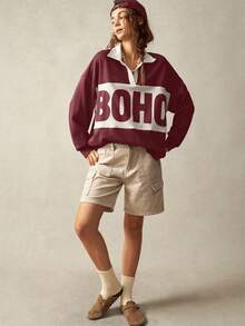 Bohemela Áo nỉ thể thao dài tay dáng rộng cổ vá dành cho nữ vào mùa thu/đông - Nhiều màu - Xem 7