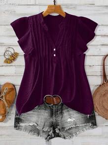 Linhara 大码女式 LUNE 纽扣装饰休闲节日衬衫 - 紫色 - 查看 1