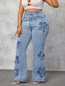 Slaydiva Jeans de pierna acampanada con botones de moda casual para mujer de talla grande