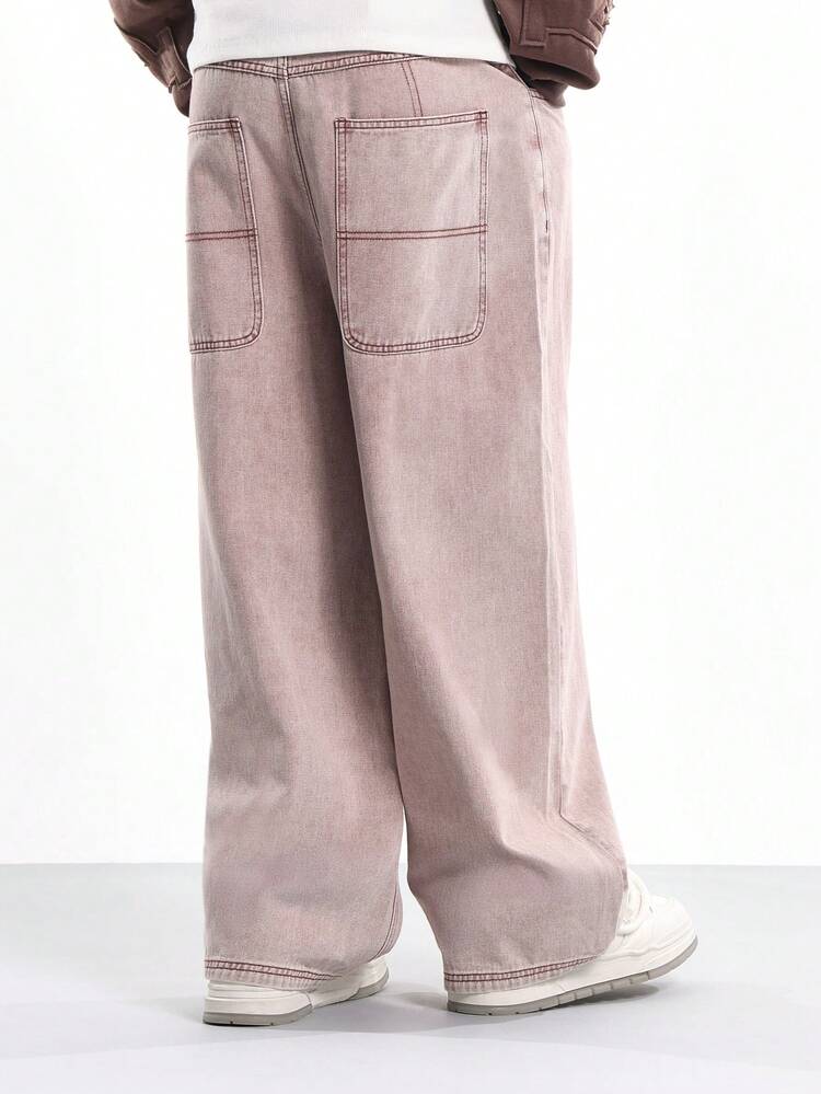 Wide Leg Baggy Denim Pants With Straight Cut