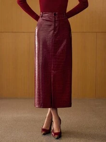 MOTF PREMIUM PU LEATHER SPLIT SKIRT FOR AUTUMN & WINTER