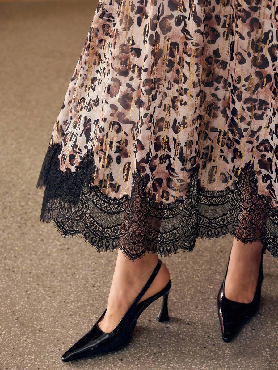 MOTF PREMIUM CONTRAST LACE LEOPARD SKIRT - Multicolor - View 2