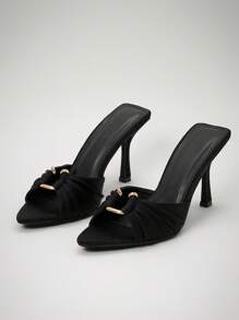 SHUZIA 百搭女士时尚白色切叶圆头细高跟凉鞋夏季春季露跟高跟派对度假舞会婚礼 - 黑色 - 查看 1