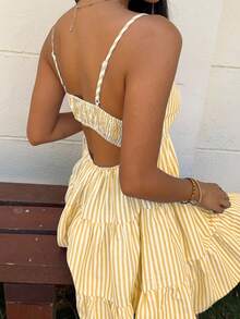 SHEIN EZwear 女士蓝色梭织条纹吊带背心连衣裙