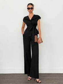 SHEIN Tall 女士优雅办公室套装、上衣和裤子黑色长裤套装，女士黑色阔腿裤套装，秋冬 - 酒紅色 - 查看 8