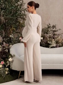 SHEIN 孕妇纯色扭腰灯笼袖阔腿连体裤 - 灰色 - 查看 2