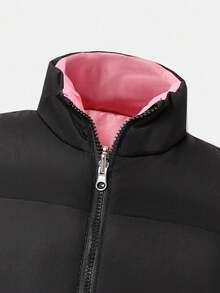Chaleco reversible sin mangas acolchado para niña preadolescente, negro y rosa, cuello casual, adecuado para la escuela y el transporte, otoño/invierno