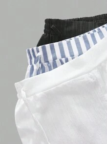 SHEIN Essnce 3 件套黑白条纹航海风格女式休闲腰带裤，带口袋，直筒裤，适合夏季度假