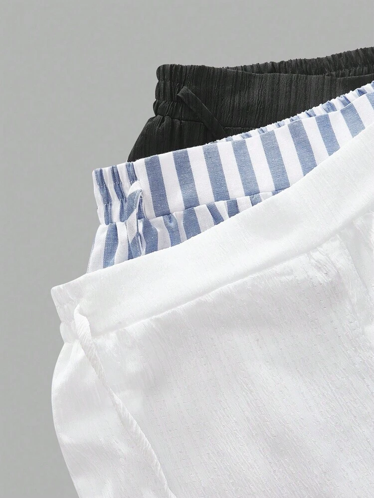 SHEIN Essnce 3pcs Set Black & White Striped Nautical Style Women Casual Waist Tie Pants With Pockets, Straight Leg, Suitable For Summer Vacation Fall Clothes Winter Clothes - Multicolor - View 3