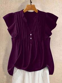 Linhara 大码女式 LUNE 纽扣装饰休闲节日衬衫 - 紫色 - 查看 3