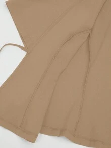 SHEIN Clasi 加大码女式花卉印花吊带背心连衣裙，带伞状下摆和短袖系带前夹克优雅套装 - 卡其色 - 查看 5