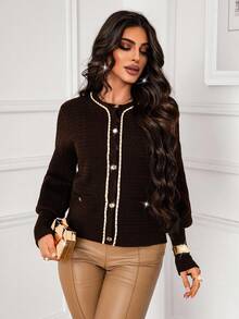 Xyvia 秋冬链条装饰羊腿袖开衫 咖啡色 - 咖啡棕 - 查看 4