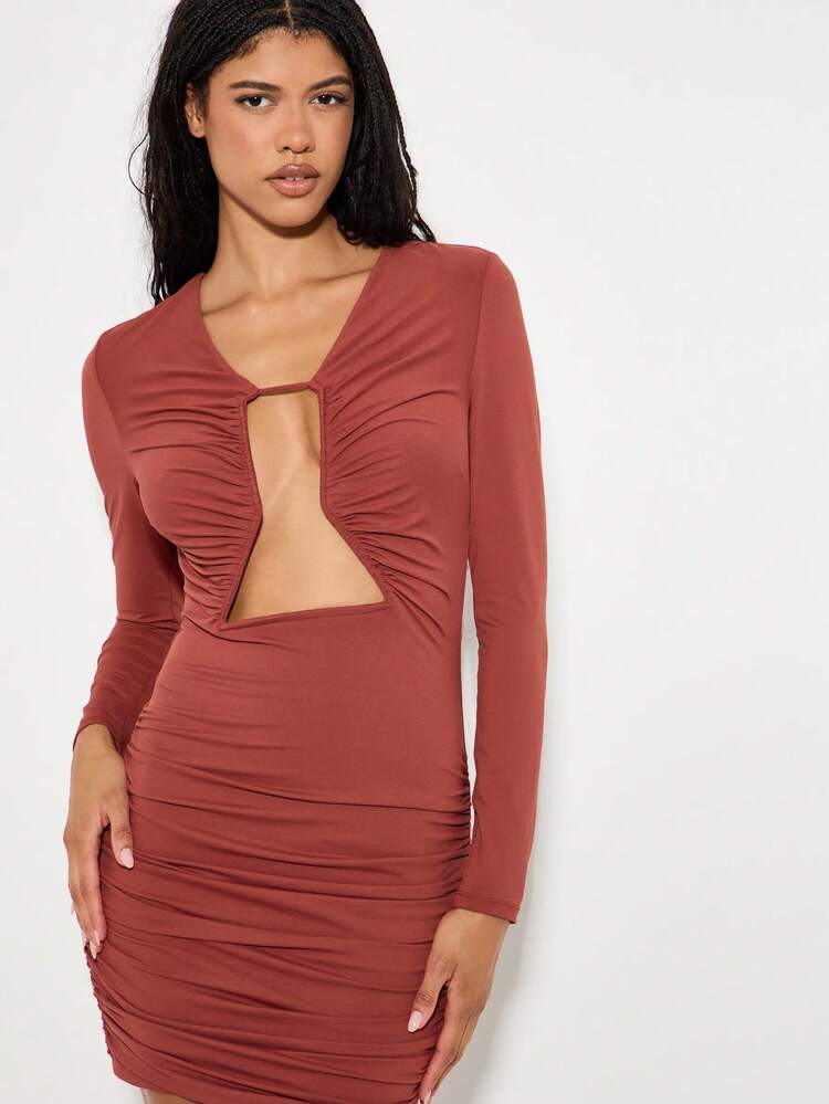 KIZN Ruched Bodycon Mini Dress With Cut Out Detail
