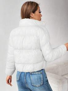 SHEIN PETITE Zip Up Reversible Hooded Padded Coat Women White Jacket In Fall/Winter