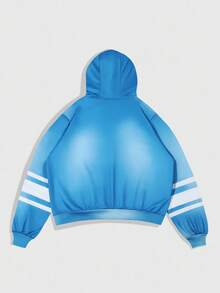 ROMWE MEN Prep 男士休闲渐变条纹字母印花连帽卫衣 - 彩色 - 查看 2