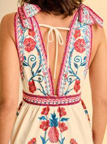 CAJUNI Women's Floral Print Tie-Up Casual Vacation Mini Dress - Multicolor - View 7