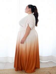 Pretty and Ole 女士加大码优雅渐变印花系带蝴蝶结 V 领 A 字长裙，百搭设计，适合外出、海滩、音乐节、春夏季 - 彩色 - 查看 5