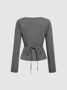 SHEIN MOD 2 件套灰色双排扣 V 领背心和裤子套装，办公室着装，复古优雅风格，学院时尚，职业，教堂女装 - 灰色 - 查看 8