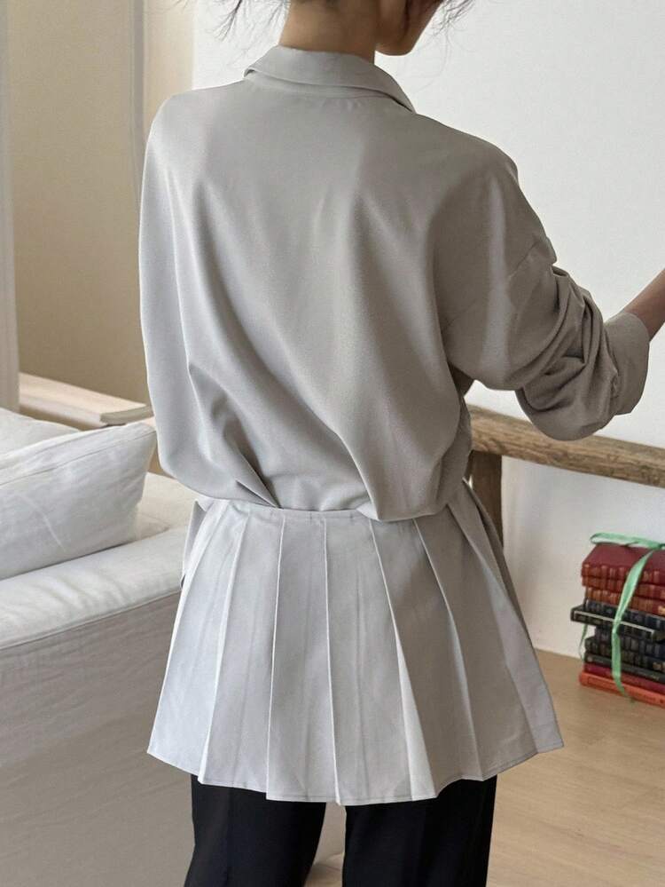 2pcs Women's Autumn Blouse Set With Ruffle Hem Long Sleeve Top