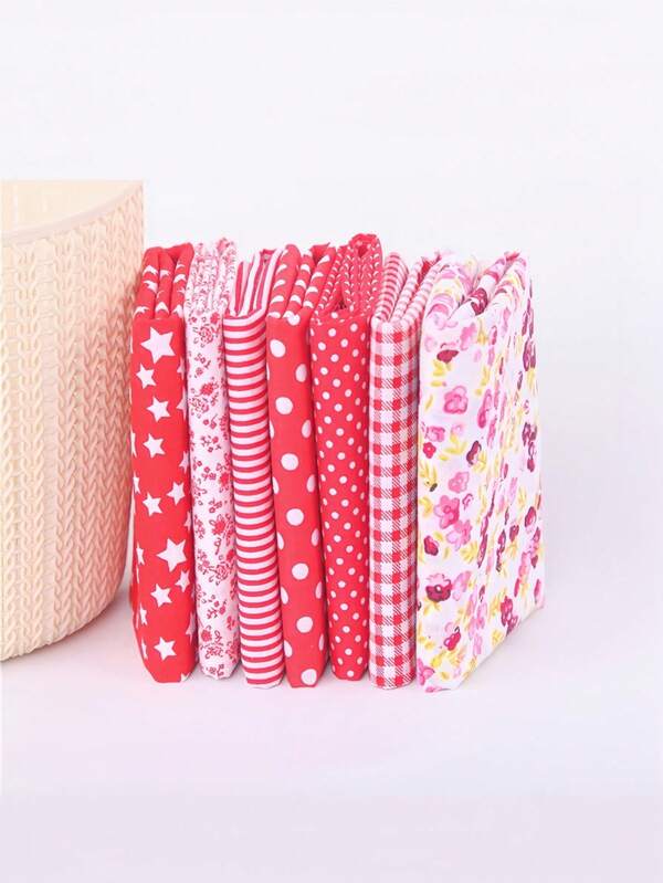 1 Set Of 7-Color Patchwork, Solid Color Floral, Plaid And Polka Dot Handmade Fabric Materials