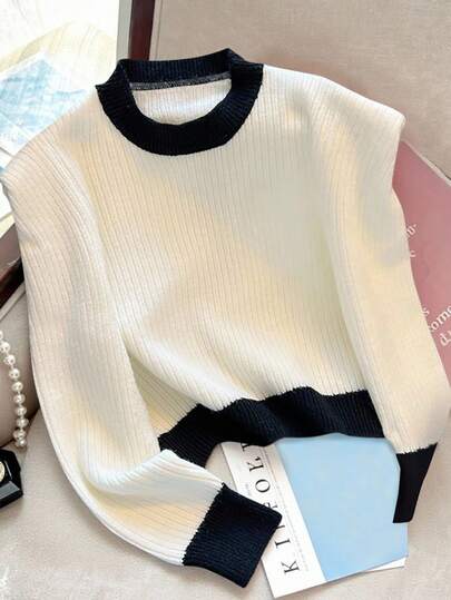 Franclia Women's Crew Neck Colorblock Long Sleeve Sweater, Autumn/Winter Fall Cloth For Women