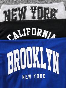 SHEIN 3pcs/Set Tween Boys' Casual Letter Graphic T-Shirts, Black, White, Green, Suitable For Commuting, School, Daily Casual Wear, Sports, Autumn/Winter Fall