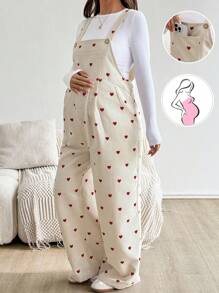 SHEIN Maternity Casual Heart Print Pocketed Jumpsuit  Fall Clothes  Boho Maternity