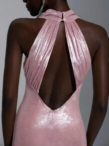 Elitara 优雅、浪漫、性感、极简、有弹性、露肩、露背、紧身、低胸、鱼尾下摆、拖尾、时尚、网红风格、节日、度假、生日派对、婚礼活动、伴娘礼服 - 淺粉色 - 查看 4