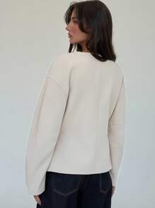 Aloruh Women's Solid Color Single-Breasted Drop Shoulder Long Sleeve Casual Jacket In Fall/Winter - Red Violet - View 3