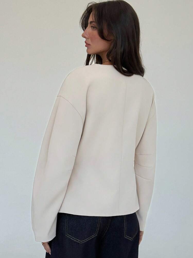 Aloruh Chaqueta casual de mujer de un solo botonadura, de hombros caídos y manga larga, de unicolor, para otoño/invierno - Rojo violeta - Añade 3