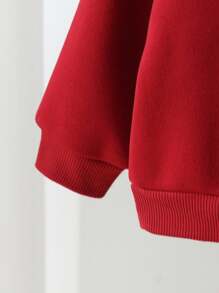 SHEIN Playful Pals 2 件套男婴春秋季套装，酒红色圆领长袖上衣搭配同色裤子，饰有小熊刺绣，休闲