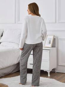EURMUSE Ensemble pyjama femme en coton avec motif léopard en forme de cœur, chemise à manches longues et pantalon, tenue d'intérieur - Multicolore - Voir 2