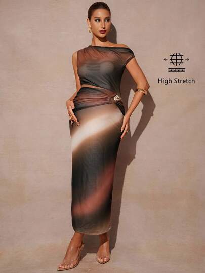MaterniChic Pregnant Women's Elegant Ombre Asymmetric Neck Dress, Sexy Autumn And Winter