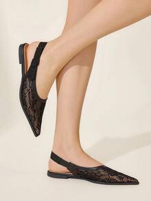 CUCCOO CHICEST Women's Fashion Black Lace Material Side Elegant Bow Slip-On Pointed Toe Comfortable Flat Shoes, Suitable For Commuting, Dating, Party, Holiday, Valentine's Day Elegant Shoes Wedding Shoes Summer Shoes Bride Shoes - Black - View 7