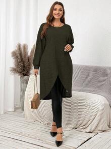 SHEIN Clasi 大码女式休闲纯色裹身上衣 - 軍綠色 - 查看 4