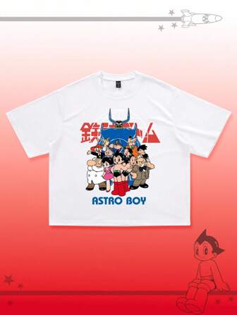 Astro Boy X ROMWE Camiseta de manga corta con gráfico de dibujos animados de estilo callejero Y2K para hombre