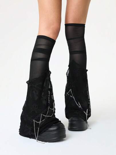 Grunge Punk 1 Pair Chain Decor Sexy Warm Leg Warmers For Women