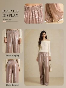 Briarwyn 女士四季服饰 Old Money Style 女士优雅亮片缀饰阔腿裤 - 藕粉色 - 查看 8