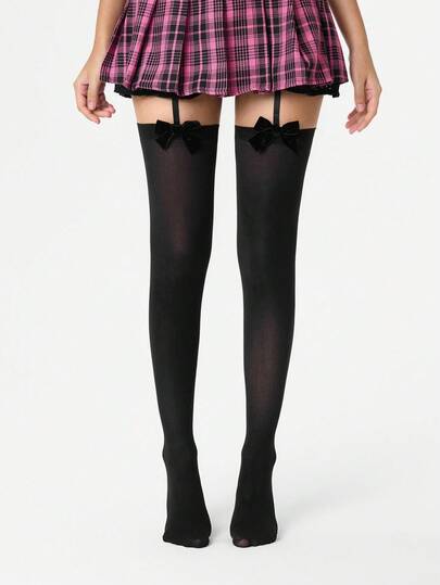 Grunge Punk 1 Pair Gothic Style Dark Bowknot Suspender Socks