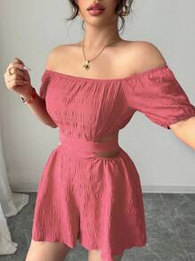 Rafferiza Bộ đồ liền thân hở vai, nơ sau lưng dành cho nữ thường ngày - Casual-Woman Casual - Bụi hồng - Xem 8