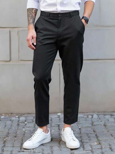 Manfinity Bizformal Men's Solid Color Pocket Straight Loose Casual Pants