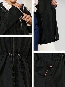 Momelise 大码女装韩版休闲运动优雅宽松抽绳腰长袖夹克，夏季女装 - 黑色 - 查看 9